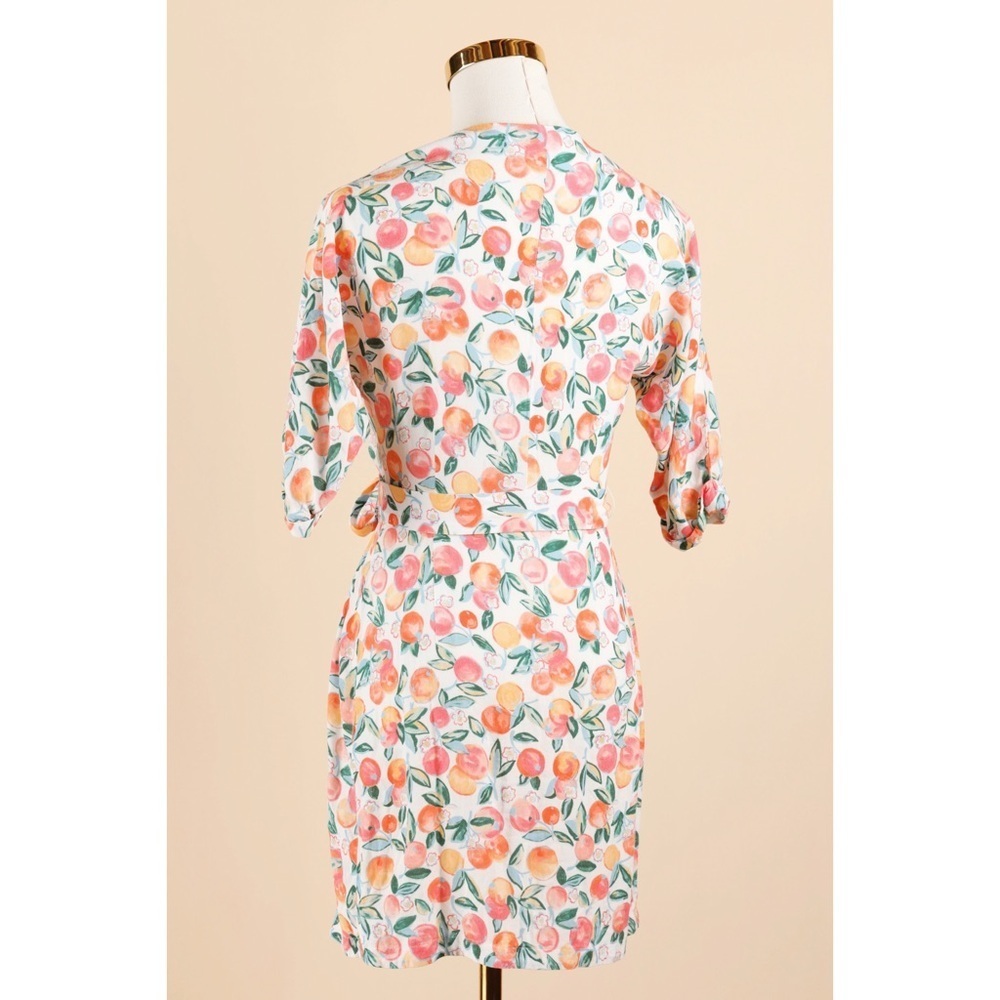 Sz 2 Ysé Paris Orange Fruits Mini Summer V Neck Wrap Dress GUC - Picture 3 of 7